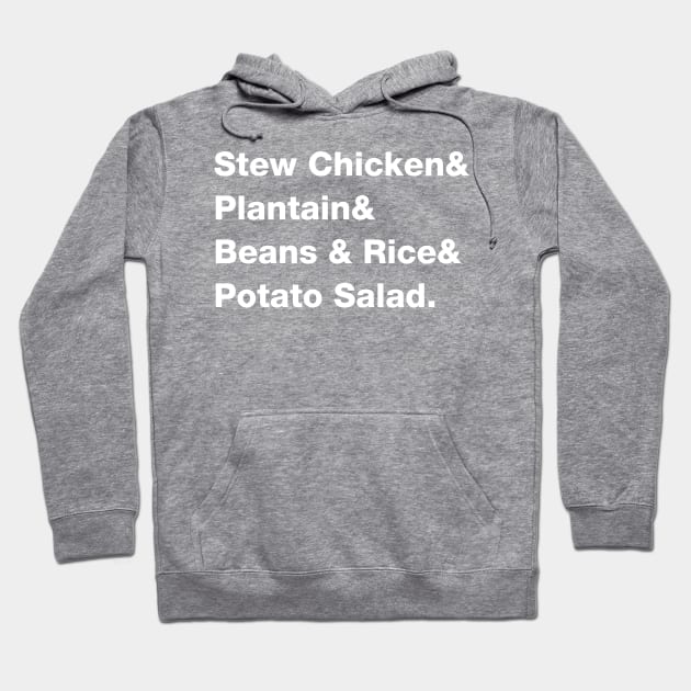 Belizean Sunday Dinner Food List - White Text Hoodie by Raquel’s Room